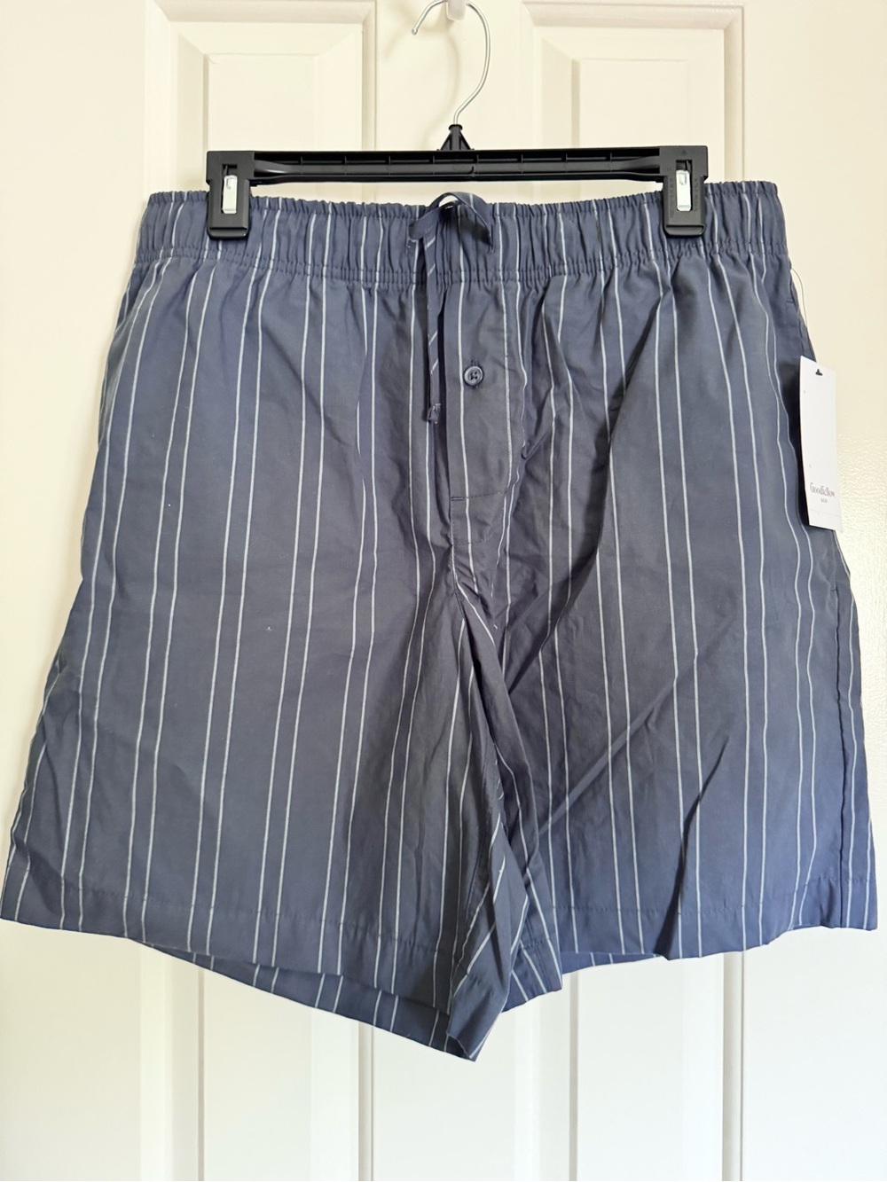 Men's Blue Pinstripe Cotton Shorts with Drawstring Waist